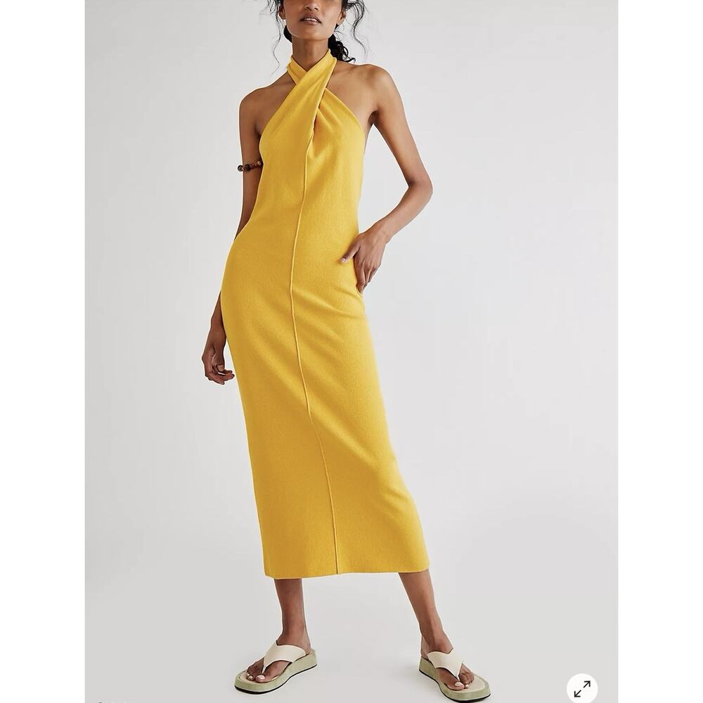 Free People Mustard Halter Midi Dress
